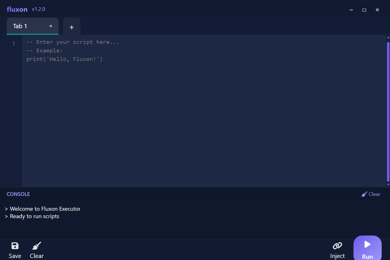 Fluxon Executor Interface for Roblox - Dark theme script hub
